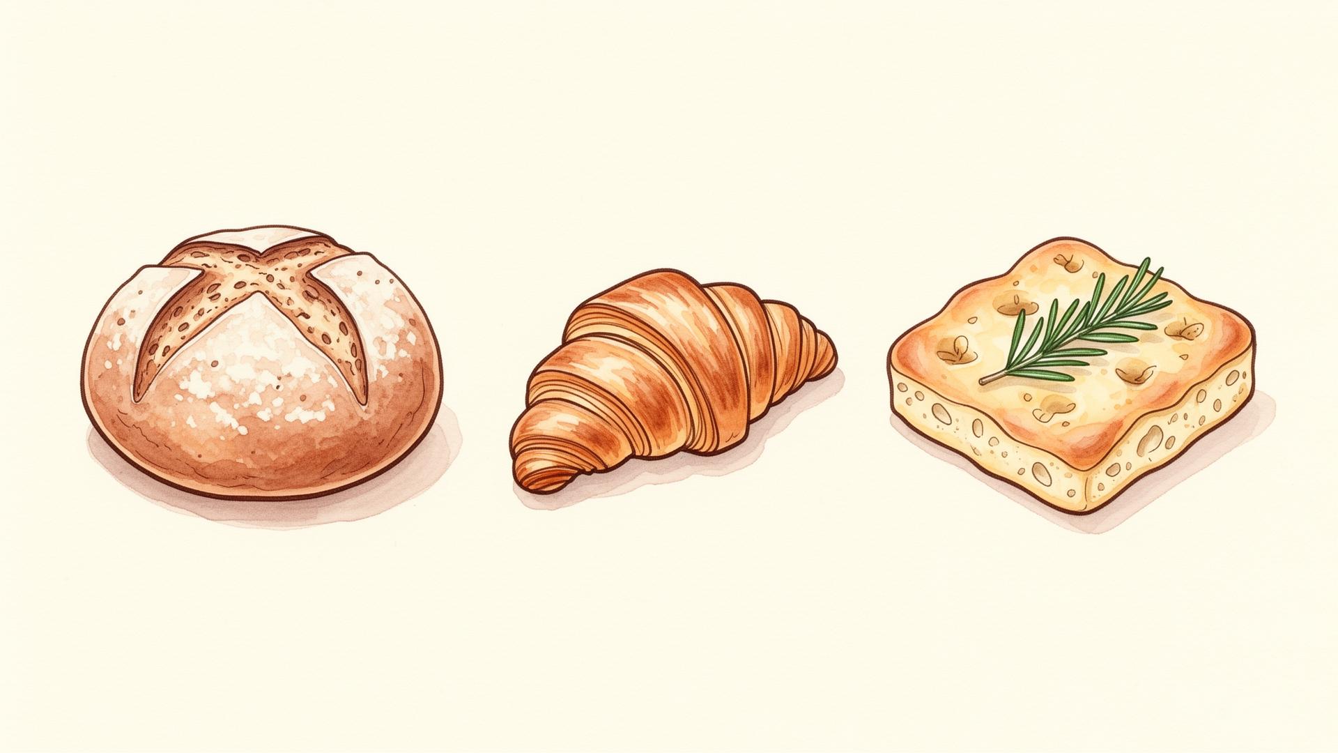 Three bakes: sourdough, croissant, focaccia